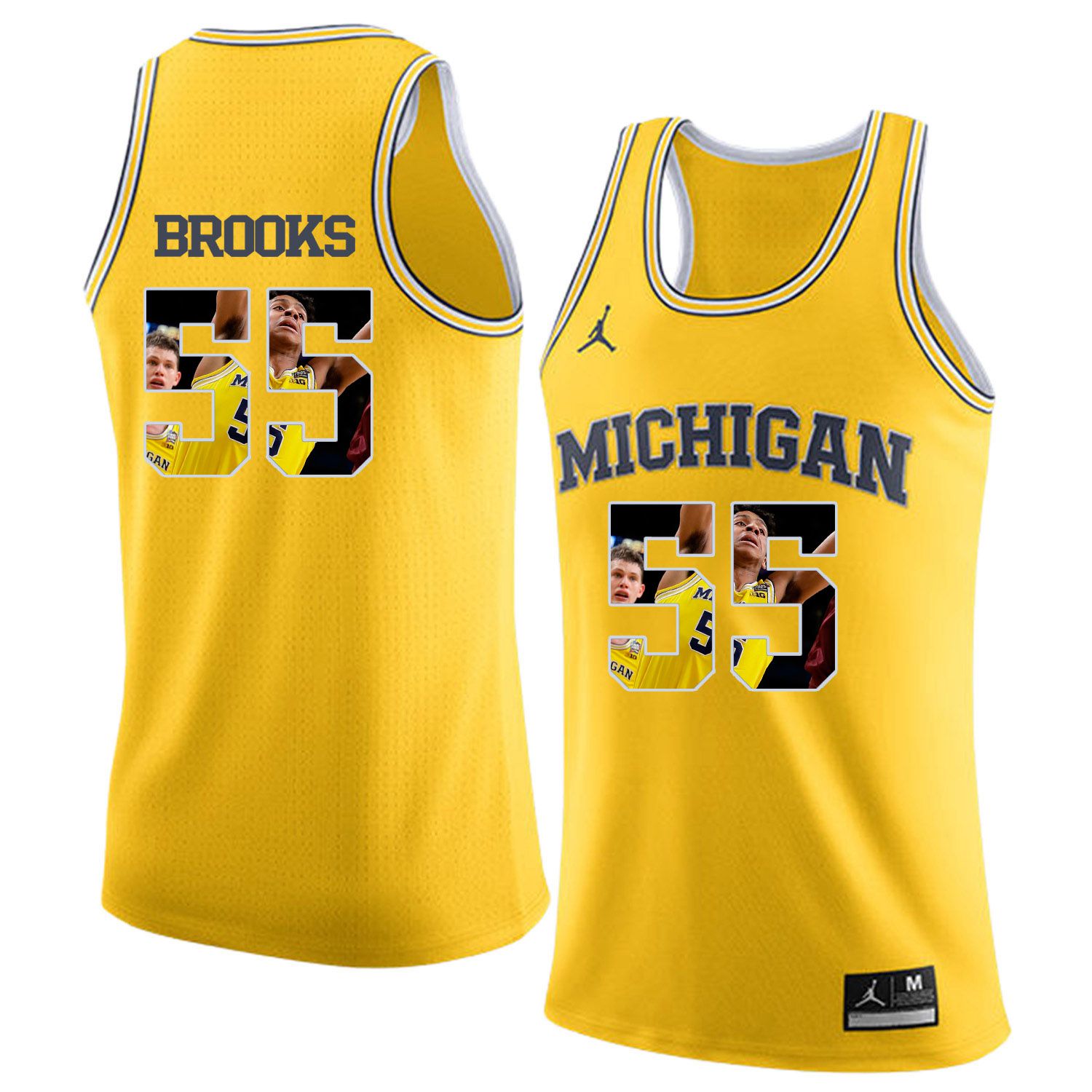 Men Jordan University of Michigan Basketball Yellow #55 Brooks Fashion Edition Customized NCAA Jerseys